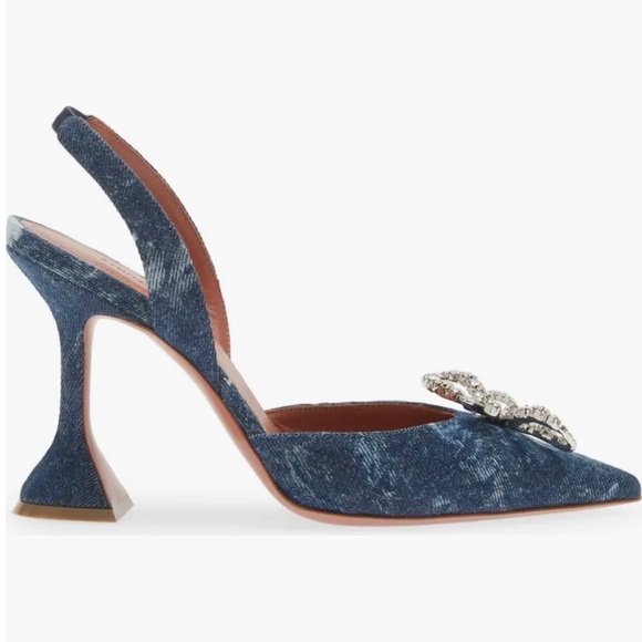 Amina Muaddi Rosie Pointed Toe Denim Slingback Pump Size 39.5 brand new - Picture 2 of 10